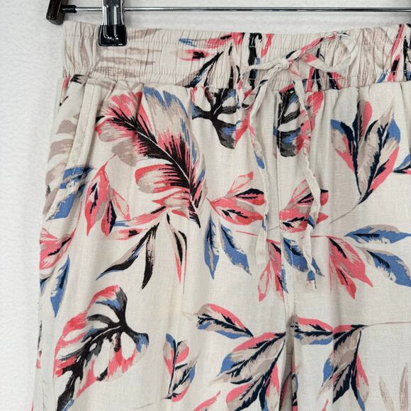 Briggs Linen Pants Womens Size Small Cream Floral Causal Pull On Tropical Travel - Picture 3 of 9